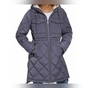 Levi's Lined Diamond Quilted Parka Coat XL Coastal Grandmother Clean Girl
